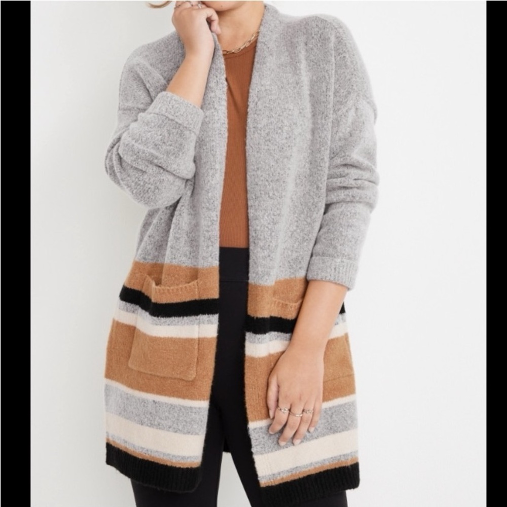 Maurices Grey Striped Oversized Open Long Cardigan Size XS